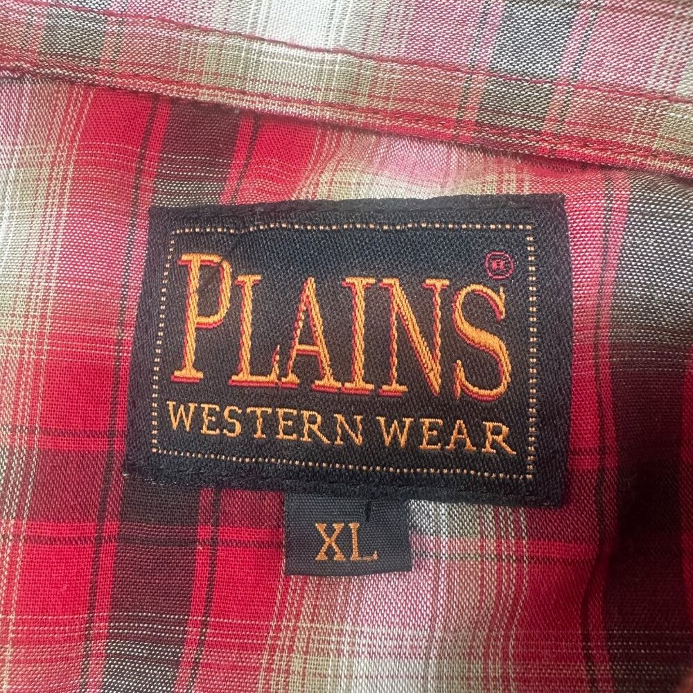 Vintage Plains Western Wear Red Plaid Pearl Snap Shirt XL Cowboy Long Sleeve - Picture 5 of 7